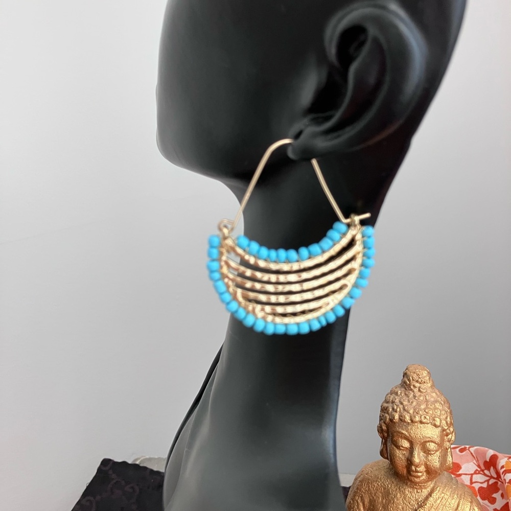 Guess Gold and Turquoise Beaded Hoop Earrings